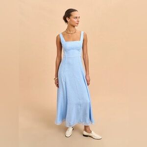 La Ligne Light Blue Gingham Maxi Dress
